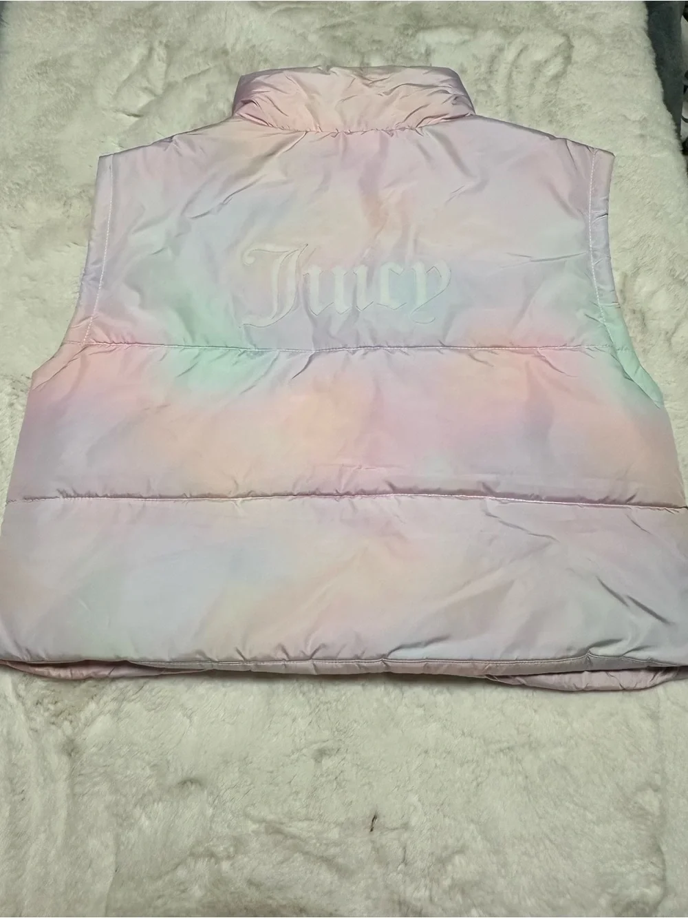 Juicy Couture Pastel Tie-Dye Puffer Vest - Pink Lavender Mint